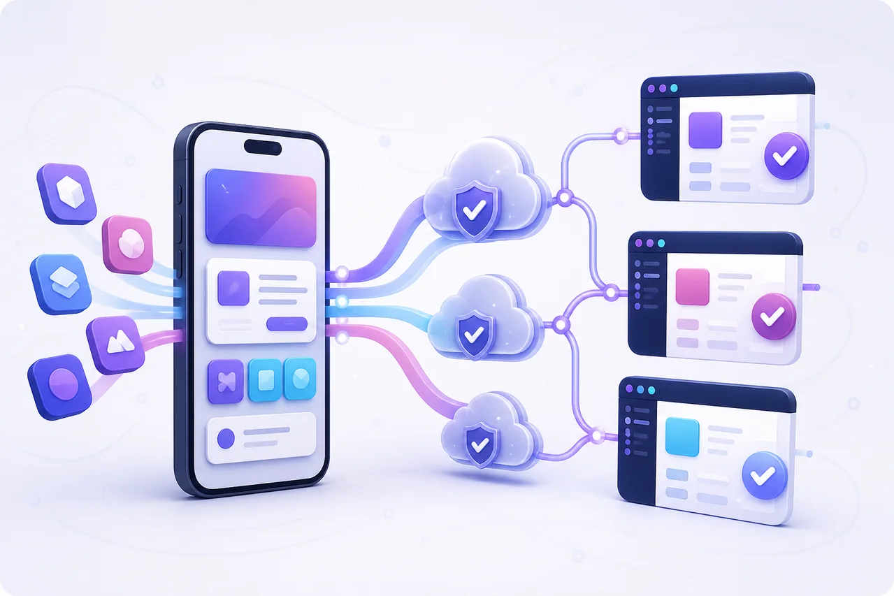 Mobile app connecting securely with multiple publishing console opportunities